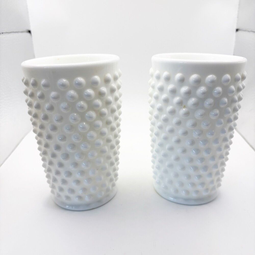 Vtg Fenton White Milk Glass Hobnail Tumbler Juice Glass Cup (2) Unmarked 4 Inch